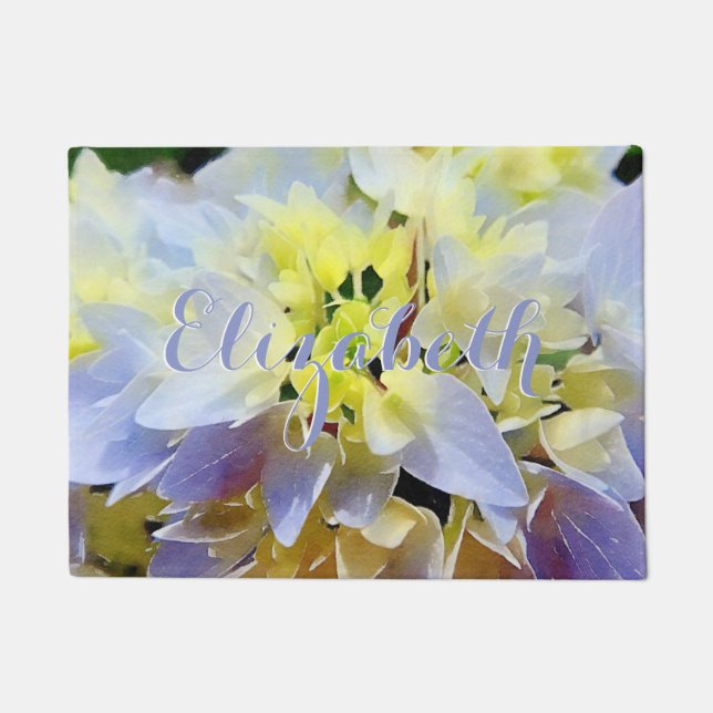 Custom Bright Hydrangea Floral Watercolor Doormat (Front)