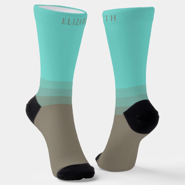 Custom Bright Light Blue Dark Purple Colour Block Socks (Angled)