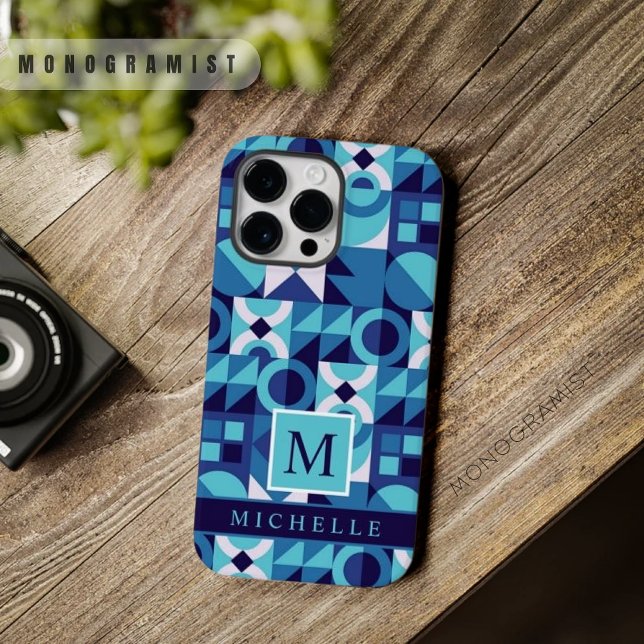 Custom Bright Light Dark Blue White Geometric  Case-Mate iPhone Case (Custom Bright Light Dark Blue White Geometric Case-Mate iPhone Case)