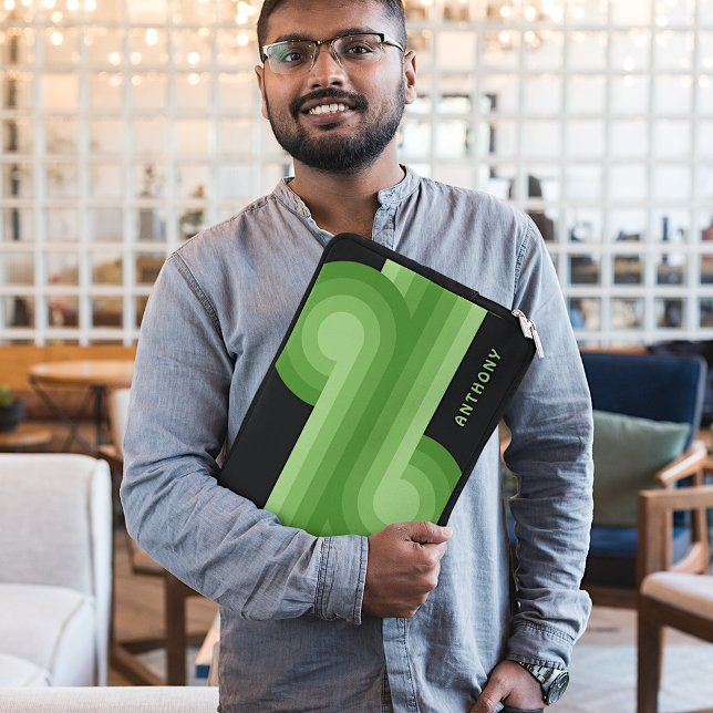 Custom Bright Light Lime Green Black Retro Pattern Laptop Sleeve (Creator Uploaded)