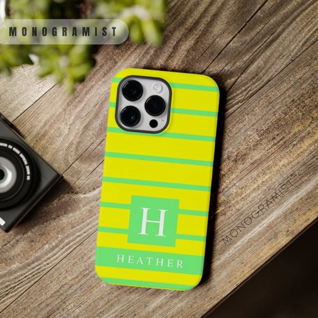 Custom Bright Neon Yellow Green Colour Stripes  Case-Mate iPhone Case (Custom Bright Neon Yellow Green Color Stripes Case-Mate iPhone Case)