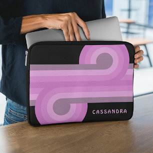 Custom Bright Pastel Pink Black Retro Pattern Laptop Sleeve
