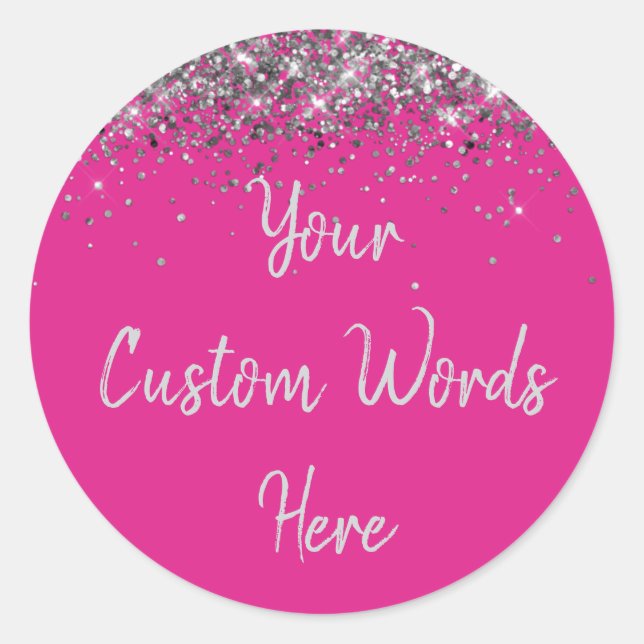 Custom Bright Pink and Silver Birthday Party Favou Classic Round Sticker (Front)