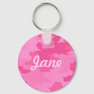 Custom Bright Pink Camouflage Key Chain