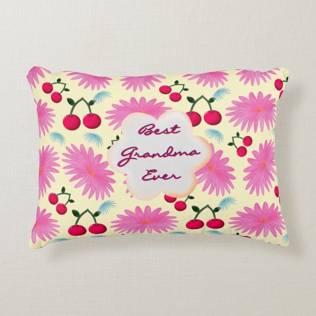 Custom Bright Pink Floral Cherry Pattern  Decorative Cushion (Front)