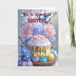 Custom Bright Pink Lilies Happy Birthday Sister Card