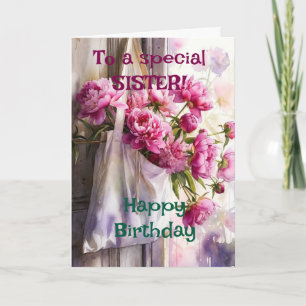 Custom Bright Pink Lilies Happy Birthday Sister Card