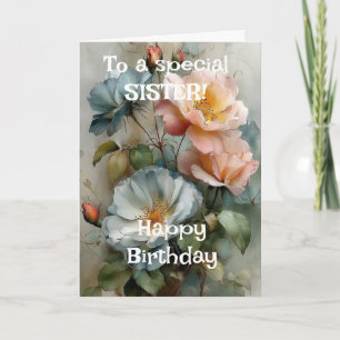 Custom Bright Pink Lilies Happy Birthday Sister Card