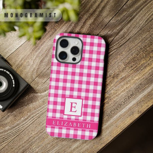Custom Bright Pink White Chequered Pattern iPhone 15 Pro Max Case