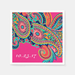 Custom Bright Rainbow Paisley Flourish Napkin