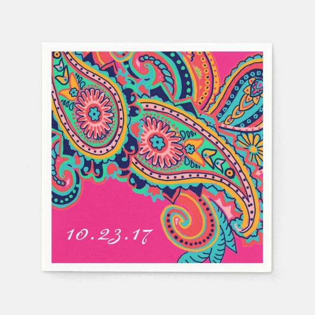Custom Bright Rainbow Paisley Flourish Napkin (Front)