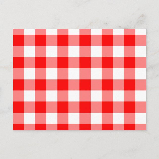 Custom Bright Red Gingham Postcard (Front)