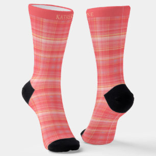 Custom Bright Red Orange Yellow Checkered Pattern Socks