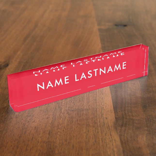 Custom Bright Red Simple Modern Basic Minimalist Nameplate (Side)