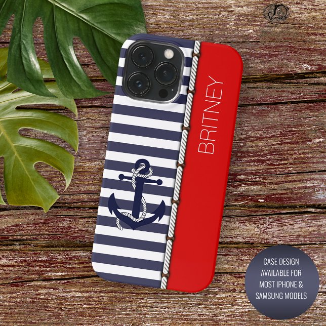 Custom Bright Red White Navy Dark Blue Stripes iPhone Case (Creator Uploaded)