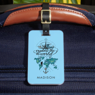 Custom Bright Solid Blue Explore the World Luggage Tag