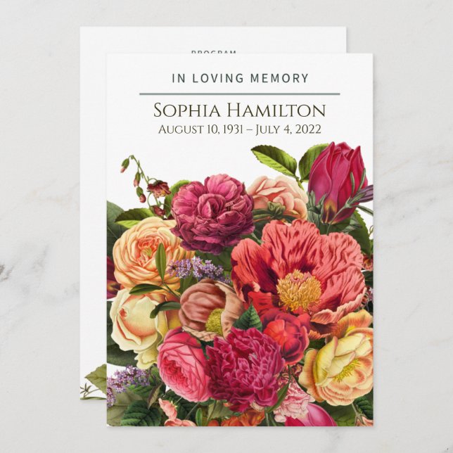Custom Bright Watercolor Floral Funeral Program Programme (Front/Back)