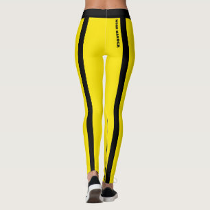 Custom Bright Yellow and Black Stripes Leggings