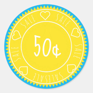 Custom Bright Yellow Blue Sale Price Classic Round Sticker