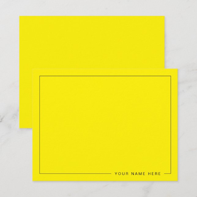 Custom Bright Yellow Flat Note Card with Name (Front/Back)