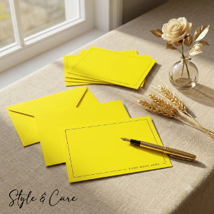 Custom Bright Yellow Flat Note Card with Name