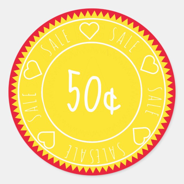 Custom Bright Yellow Red Sale Price Classic Round Sticker (Front)