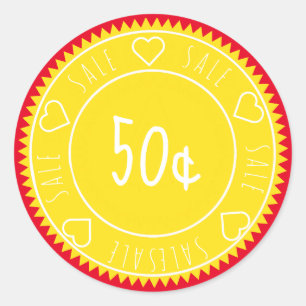 Custom Bright Yellow Red Sale Price Classic Round Sticker