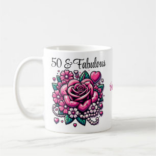 Custom Brightly coloured 50 and Fabulous Birthday Coffee Mug