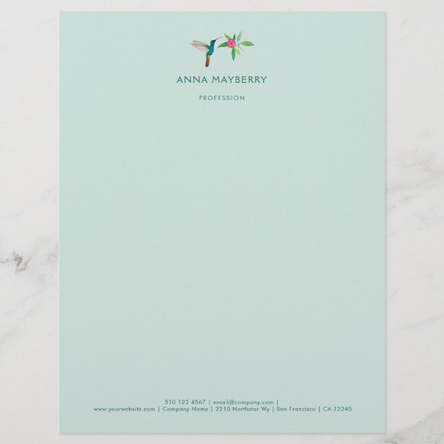 Custom Broad-billed Hummingbird  Letterhead (Front)