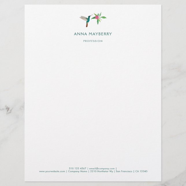 Custom Broad-billed Hummingbird  Letterhead (Front)