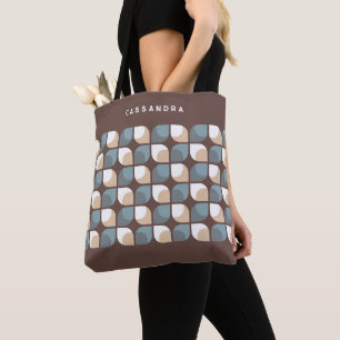 Custom Brown Beige Grey Blue Retro Art Pattern Tote Bag