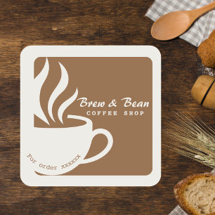 Custom Brown coffee shop logo square sticker