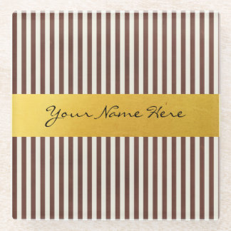 Custom Brown & Cream Vertical Textured Stripes Glass Coaster