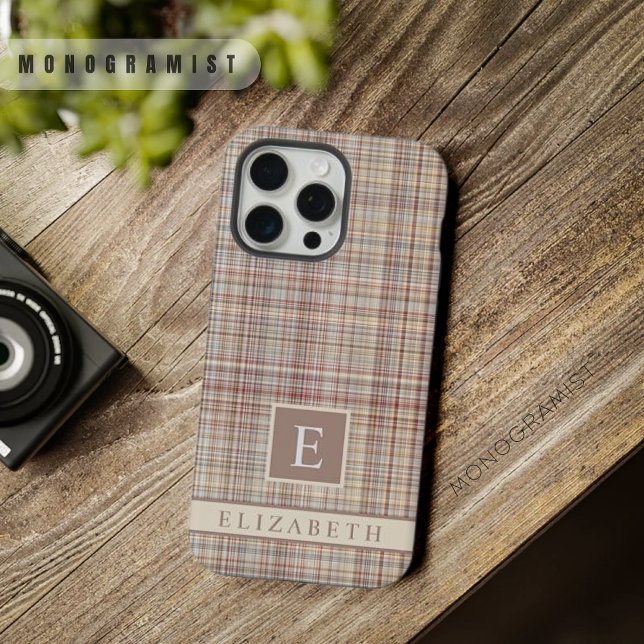 Custom Brown Grey Pink Chequered Pattern iPhone Case (Custom Brown Grey Pink Checkered Pattern iPhone Case)