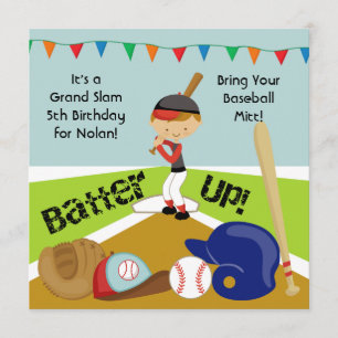 Custom Brown Hair Boy Baseball Birthday Invitation