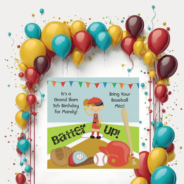 Custom Brown Hair Girls Softball Birthday Invites (Creator Uploaded)