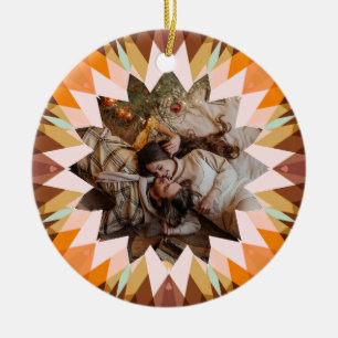 Custom Brown Orange Christmas Star Photo Gift Tree Ceramic Tree Decoration