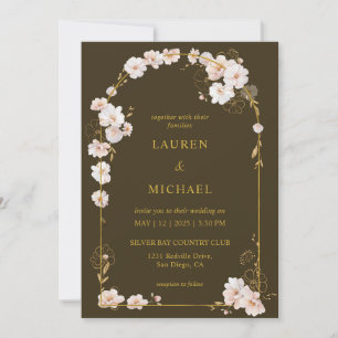 Custom Brown Orange Surrounded by Blooms  Wedding Invitation