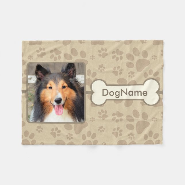 Custom Brown Paw Prints For Dogs Fleece Blanket (Front (Horizontal))