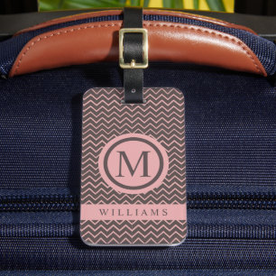 Custom Brown Peach Pink Chevron Pattern Luggage Tag
