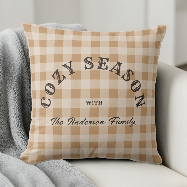 Custom Brown Script Rustic Western Gingham Pattern Cushion (Custom Brown Script Rustic Western Gingham Pattern Throw Pillow)