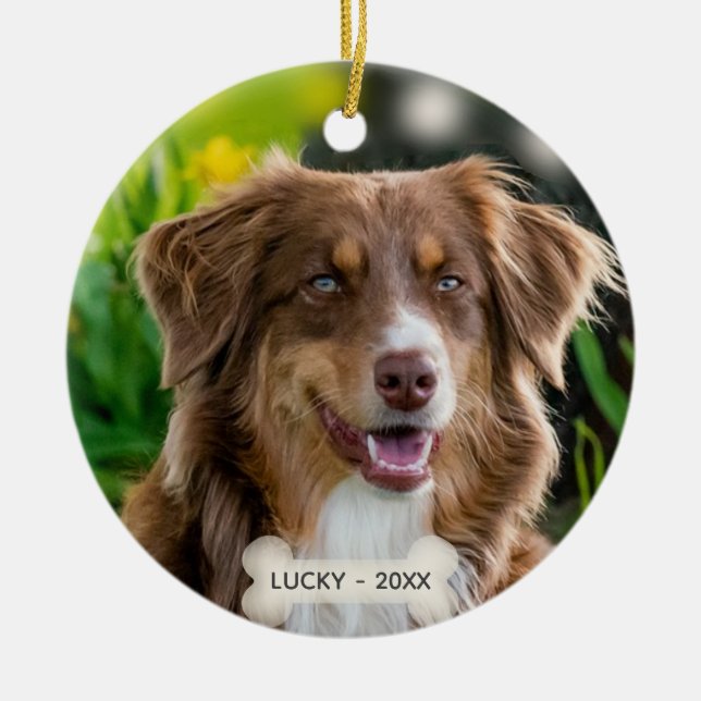 Custom Brown Shepherd Dog Photo Ceramic Tree Decoration (Front)