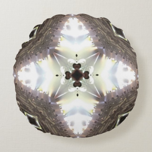 Custom Brown White Designed Round Pillow (Front)
