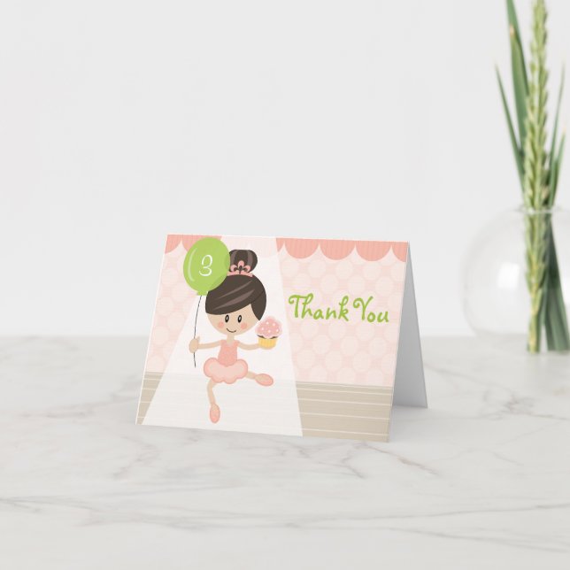 Custom Brunette Ballerina Birthday Thank You Cards (Front)