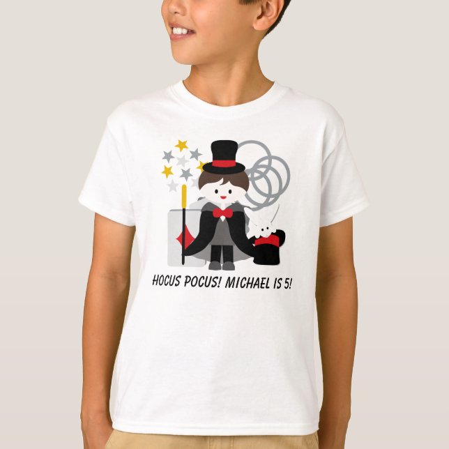 Custom Brunette Boy Hocus Pocus Magic T-shirt (Front)