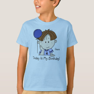Custom Brunette Boy With Balloon Birthday T-shirt