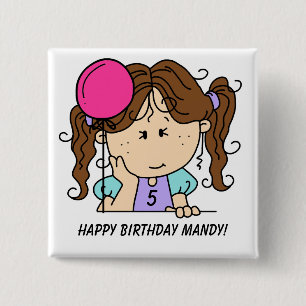 Custom Brunette Girl Birthday Button