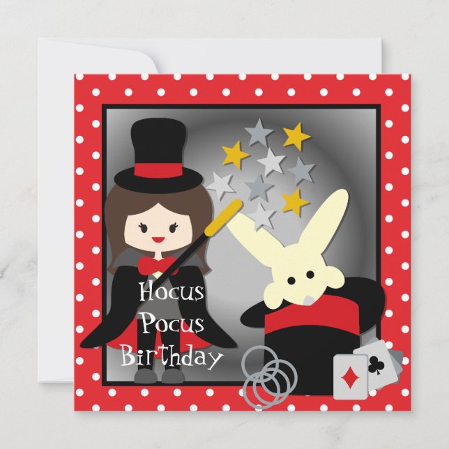 Custom Brunette Girl Hocus Pocus Birthday Invites (Front)