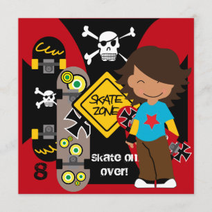 Custom Brunette Skateboarding Birthday Invitation