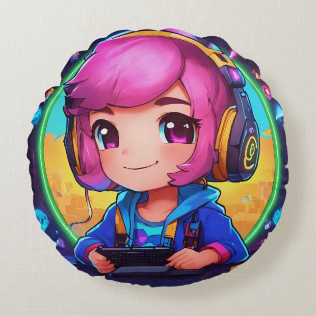 Custom Brushed Polyester Round Throw Pillow Cover  (Front)